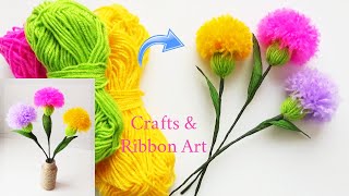 Easy Woolen Flower Making Idea  How to Make Beautiful Flower with Yarn  Amazing Woolen Crafts [upl. by Octavia259]