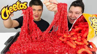 HOT CHEETOS FIRE NOODLES • Mukbang amp Recipe [upl. by Aun580]