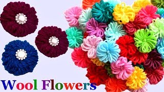 How to make Easy Woolen Flowers step by step  Handmade woolen thread flower making idea  diy [upl. by Coriss]