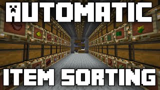 Minecraft Tutorial Automatic Item Sorting Storage System [upl. by Ymorej]