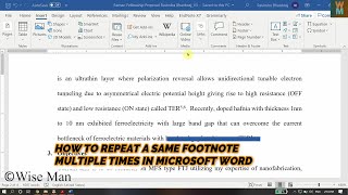 HOW TO REPEAT A SAME FOOTNOTE MULTIPLE TIMES IN MICROSOFT WORD [upl. by Eniamaj]