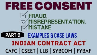 Fraud  Misrepresentation  Mistake  Free Consent  Indian Contract Act  Caselaws  Example [upl. by Soirtemed]