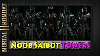 ALL 5 NOOB SAIBOT CHARACTER STAGES  Mortal Kombat 11  Gear Skins MK11 Showcase Towers of Time [upl. by Ahtamat]