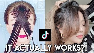 DIY CURTAIN BANGS TRYING VIRAL TIK TOK TUTORIAL [upl. by Laemsi]