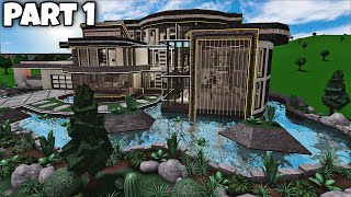 Bloxburg Modern Lakefront Mansion Speedbuild Part 14 Exterior [upl. by Simona228]