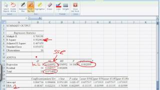 Excel Walkthrough 4  Reading Regression Output [upl. by Odab]