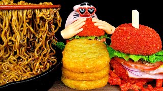 ASMR MUKBANG  Cheetos Burger amp Black Bean Noodles amp Hash Brown EATING SHOW [upl. by Ehtiaf]