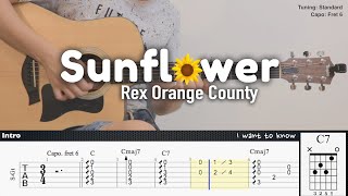 Sunflower  Rex Orange County  Fingerstyle Guitar  TAB  Chords  Lyrics [upl. by Kobi]