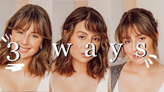 How to style curtain bangs 3 DIFFERENT WAYS Including flat iron [upl. by Chelsey]