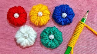 Amazing Trick with Pencil  Easy Woolen Flower Craft Idea [upl. by Ace]