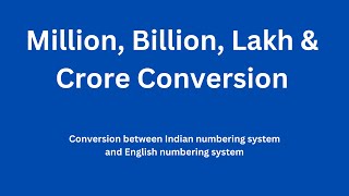 1 Million Billion In Lakhs And Crores  Indian Numbering System  1 Million Dollars In Rupee [upl. by Oidivo]