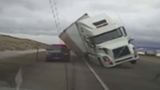 Caught on camera Truck blows over in wind storm [upl. by Orland]