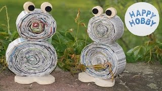 Frosch basteln aus Zeitungspapier Holz und Filz [upl. by Eeneg]