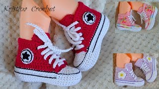 How to Crochet Converse ALL STAR Baby Booties TUTORIAL  English [upl. by Madaras]