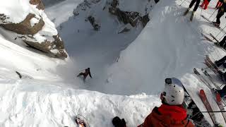 Corbets Couloir  the right and wrong way  Feb 13 2020 Jackson Hole Ski Resort  Wyoming [upl. by Centonze146]