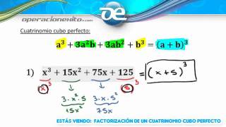 Factorización de un cuatrinomio cubo perfecto  Operacionexitocom [upl. by Tteve828]