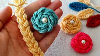 Super Easy Woolen Flower Making for Beginners Wool Thread Design Hand Embroidery Amazing Trick [upl. by Adaurd12]